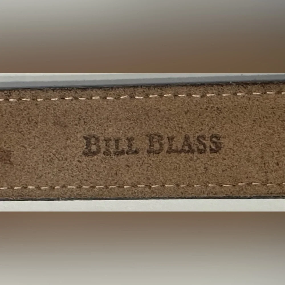BILL BLASS DESIGNER CORDOVAN BROWN LEATHER BELT, CROCO-EMBOSSED, GOLD BUCKLE,